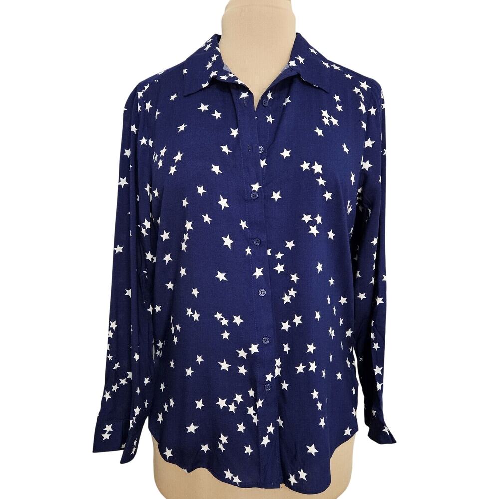 Grand & Greene Tunic Top Womens Small Blue Star Print Patriotic Americana